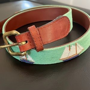 Smathers & Branson Needlepoint Belt 34 - Sailboats / Green